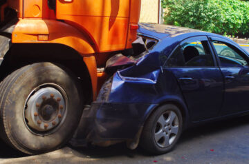 Damage car from truck accident collision.