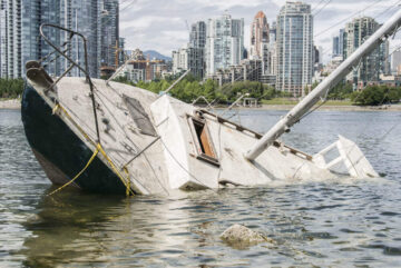 Boat is sinking due to crash.